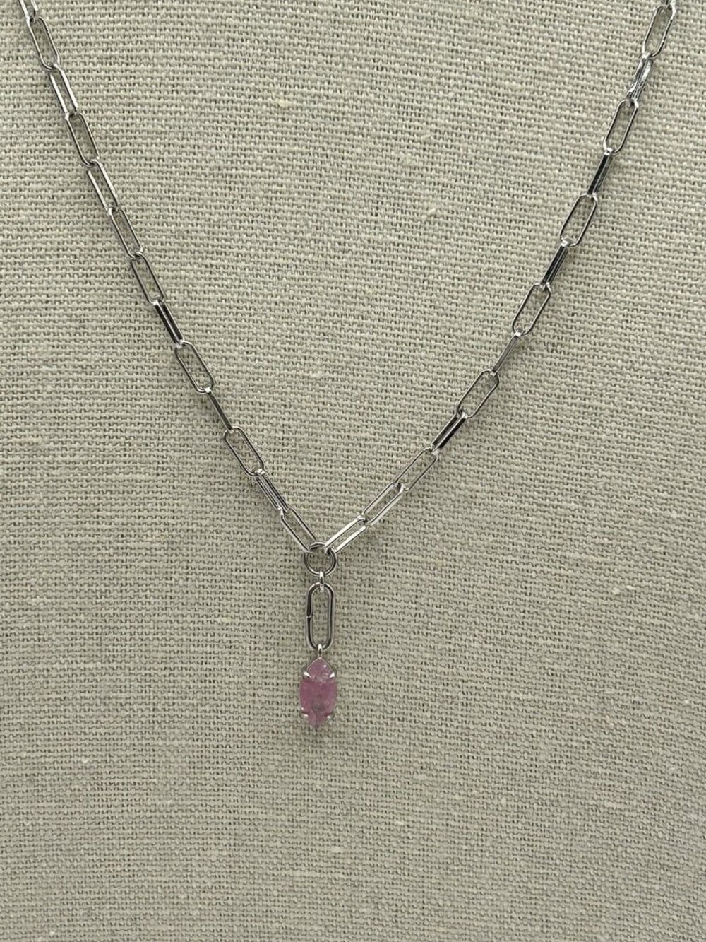 Bomb Party Pink Fusion Marquise Pendant Rhodium Paperclip Chain Necklace Girly